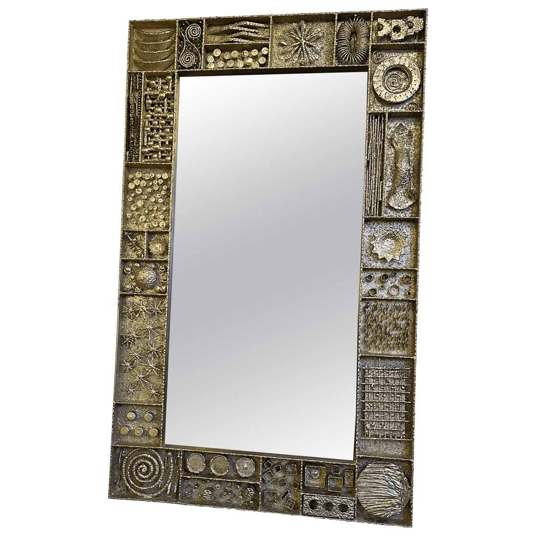 Paul Evans Style Mirror, Sculpted and Gilded Handcrafted Metal Artwork, f_45775682, from Deco Dreams