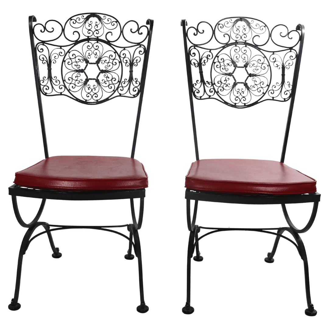 Pr. Ornate Wrought Iron Patio Garden Dining Chairs by Lee Woodard, f_27095762, from Barbarella Home