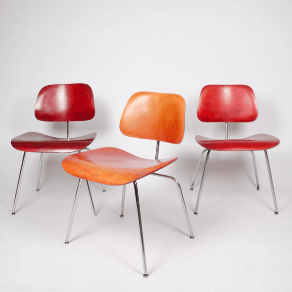 Eames Evans Herman Miller 1940's DCM Dining Chairs Red Aniline Dye 1x Available, 22112101, from D ROSE MOD