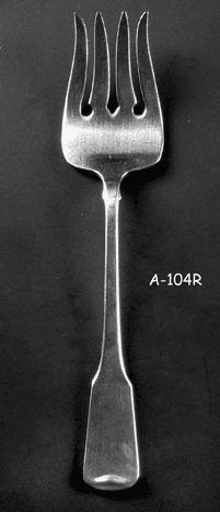 SERVING FORK: "Colonial" stainless steel Flatware with Fiddleback pattern, A-104R, from Omega Cinema Props