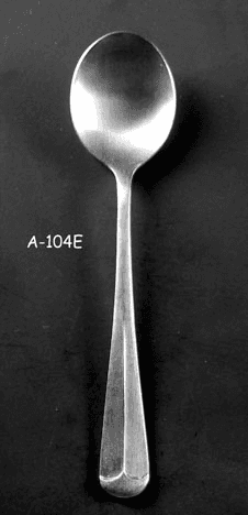 SOUP/DESSERT SPOON: "Colonial" stainless steel Flatware with Fiddleback pattern, A-104E, from Omega Cinema Props