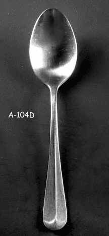 TEASPOON: "Colonial" stainless steel Flatware with Fiddleback pattern, A-104D, from Omega Cinema Props
