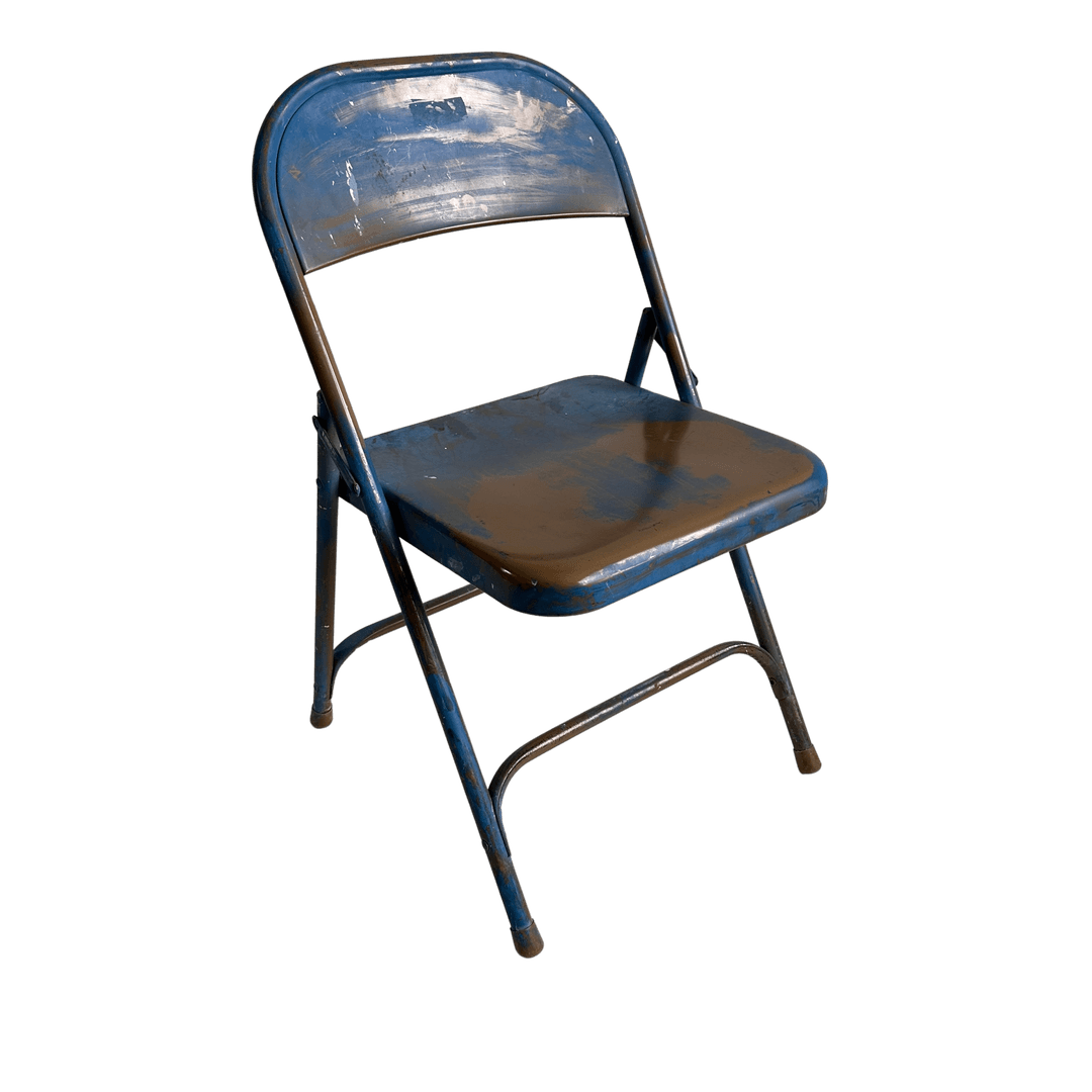 FC012 TAN WITH BLUE SMEAR METAL FOLDING CHAIR, FC012, from 24 Hour Mommy Daddy Props