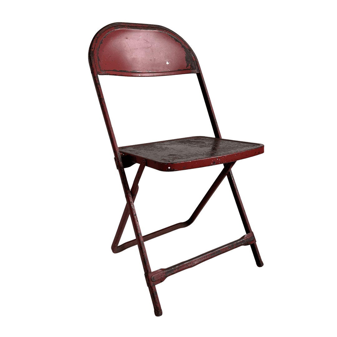 FC013 DISTRESSED RED METAL FOLDING CHAIR, FC013, from 24 Hour Mommy Daddy Props