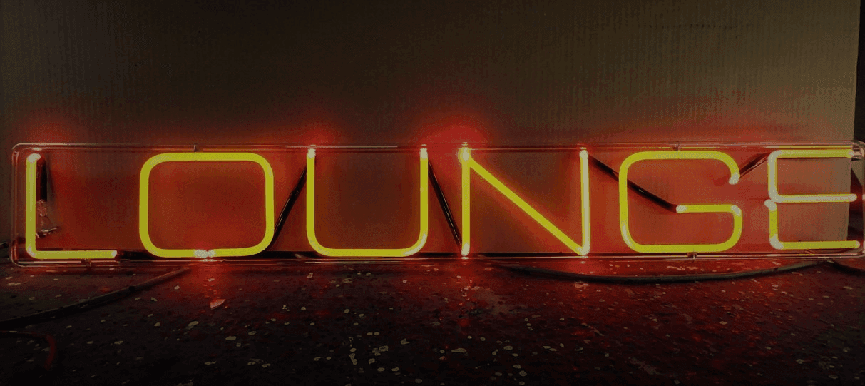 “LOUNGE” on deadframe Orange/Amber, from Let There Be Neon