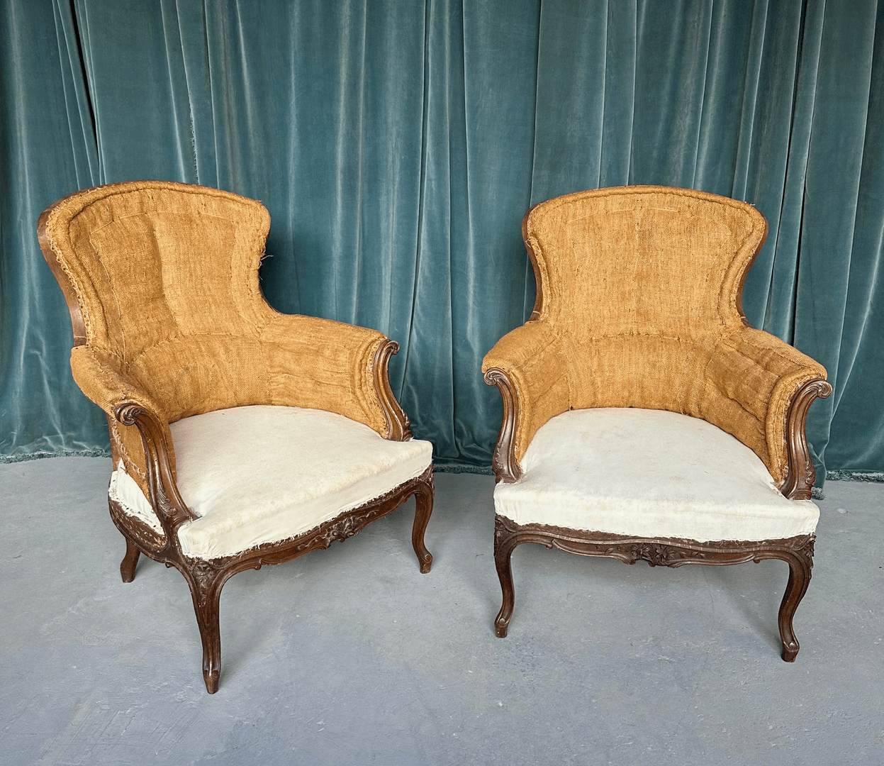 Pair of French 19th C. Armchairs with Carved Fruitwood Frames (SNA1223-05), from 145 Antiques