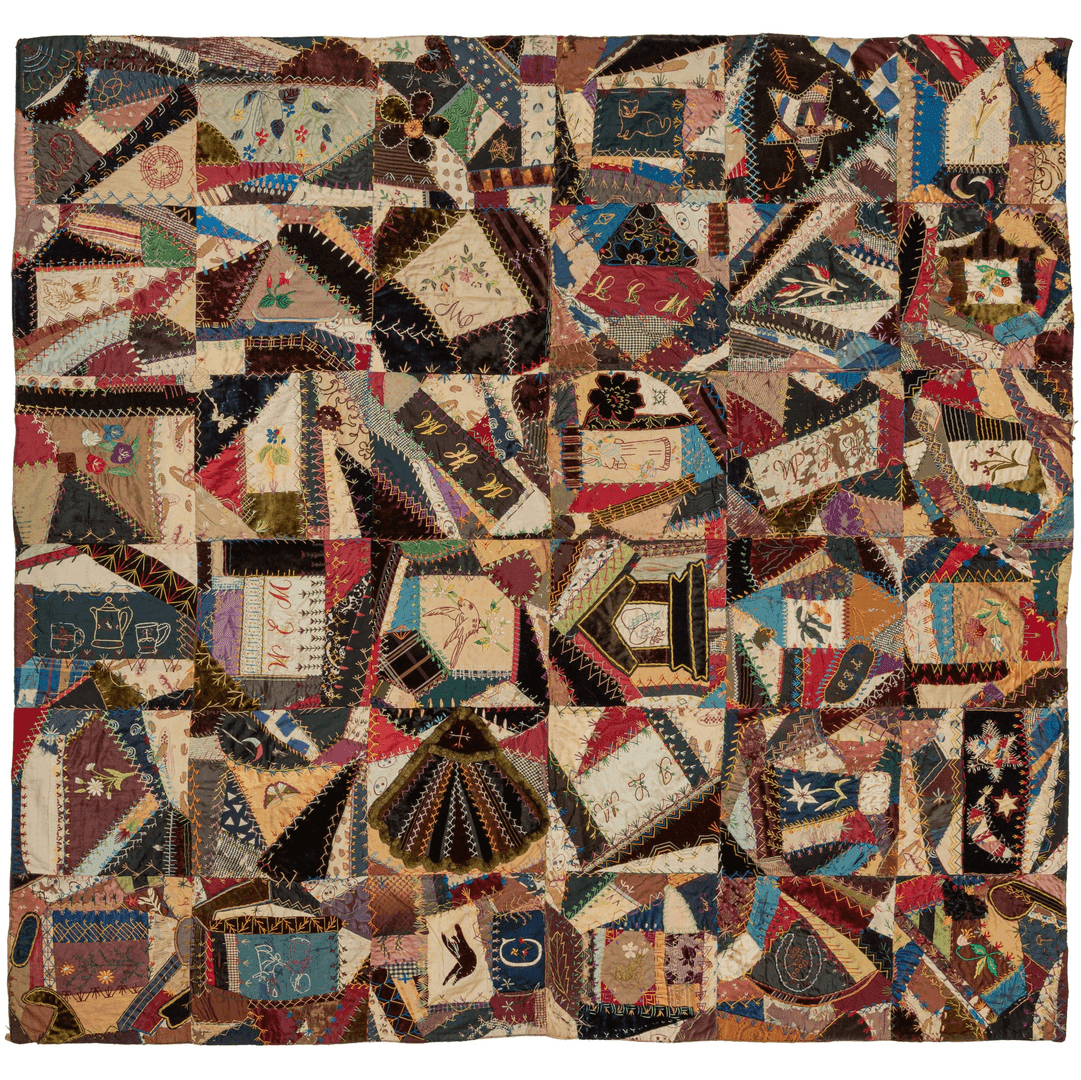 Exceptional Victorian Era "1889" Crazy Quilt - 4'10 x 5'1, TX328, from Heirloom