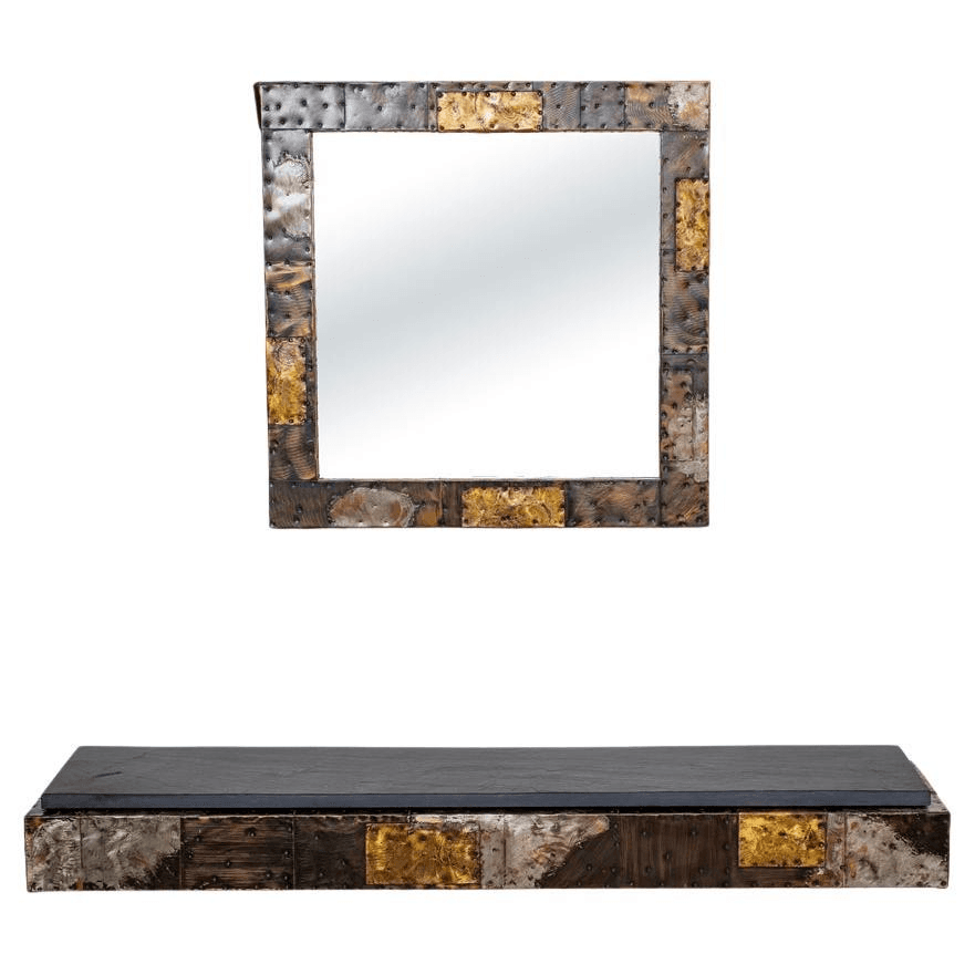 Paul Evans Studio Floating Console Shelf and Mirror Set, USA, Circa 1970s, f_44480262, from Michel Contessa Antiques and More