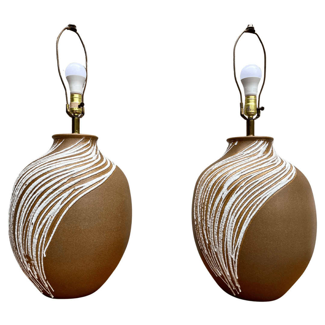 A Pair of Mid Century Modern Large Lava Glazed Ceramic Lamps. Circa 1960s, f_45194042, from Kase Vintage