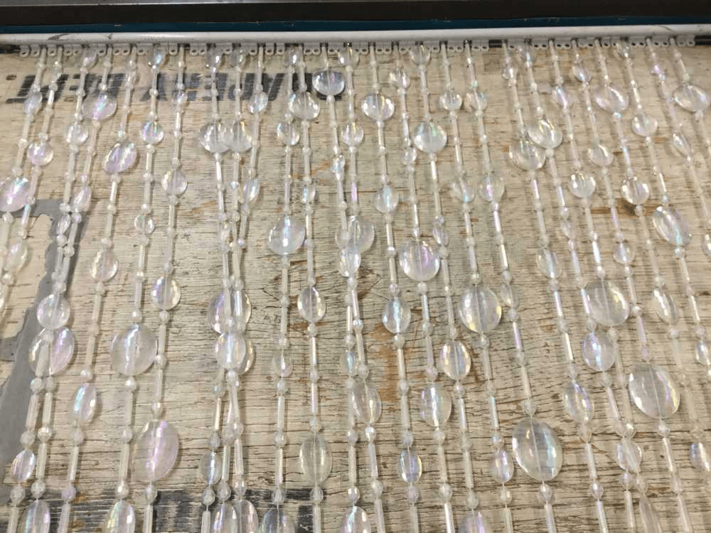 Plastic Crystal Beads 3' X 6' On H/D Track, Clear Irridescent Ovals And Strands - Vintage, Drapery, Irridescent, Beaded Curtains, Beaded Curtain, 22522638, from Universal Studios Prop House