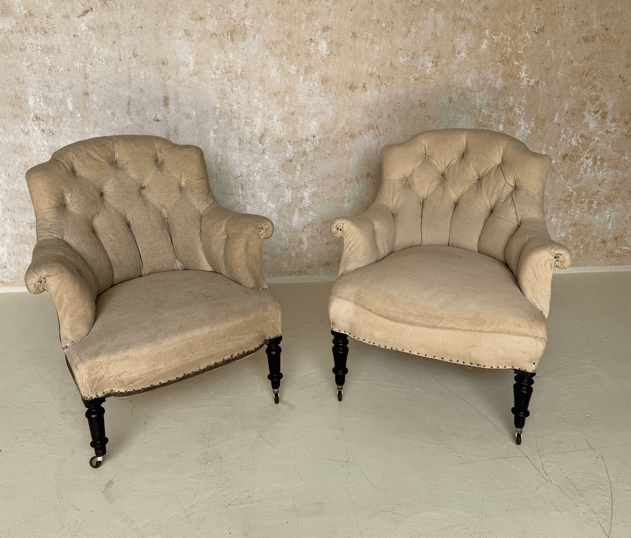 Pair of Small Scale French Napoleon III Armchairs with Diamond Tufting (SNA0225-05), from 145 Antiques