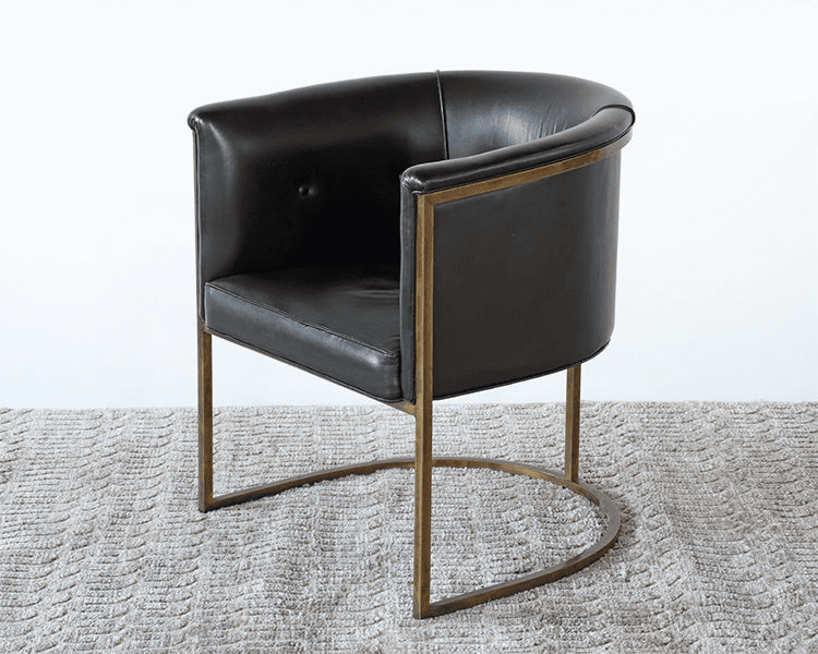 Antique Brass Chair with Black Leather Upholstery, CC141, from Bridge Props