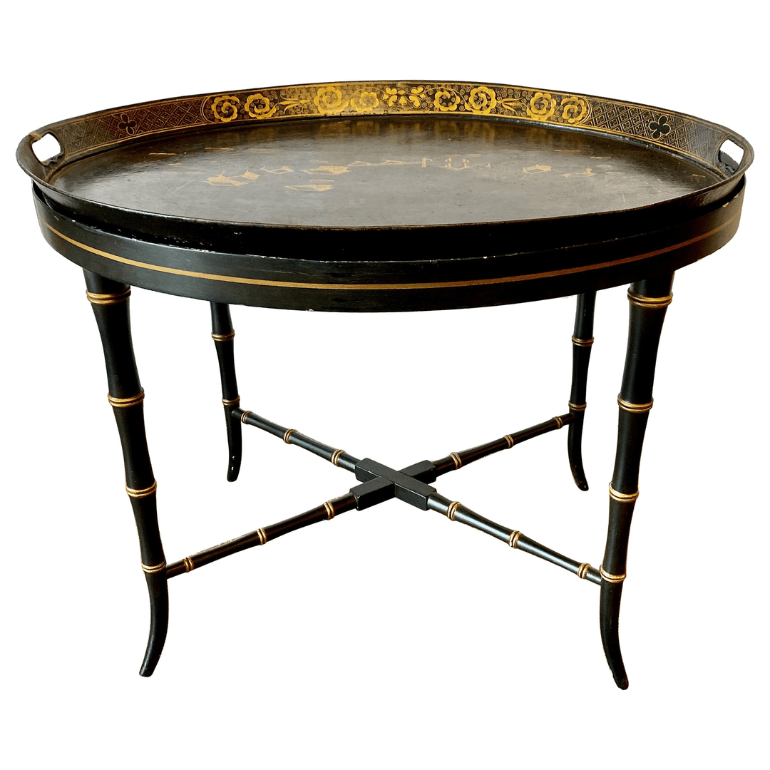 English Chinoiserie Tole Tray Table, f_35742382, from MJH Design Arts