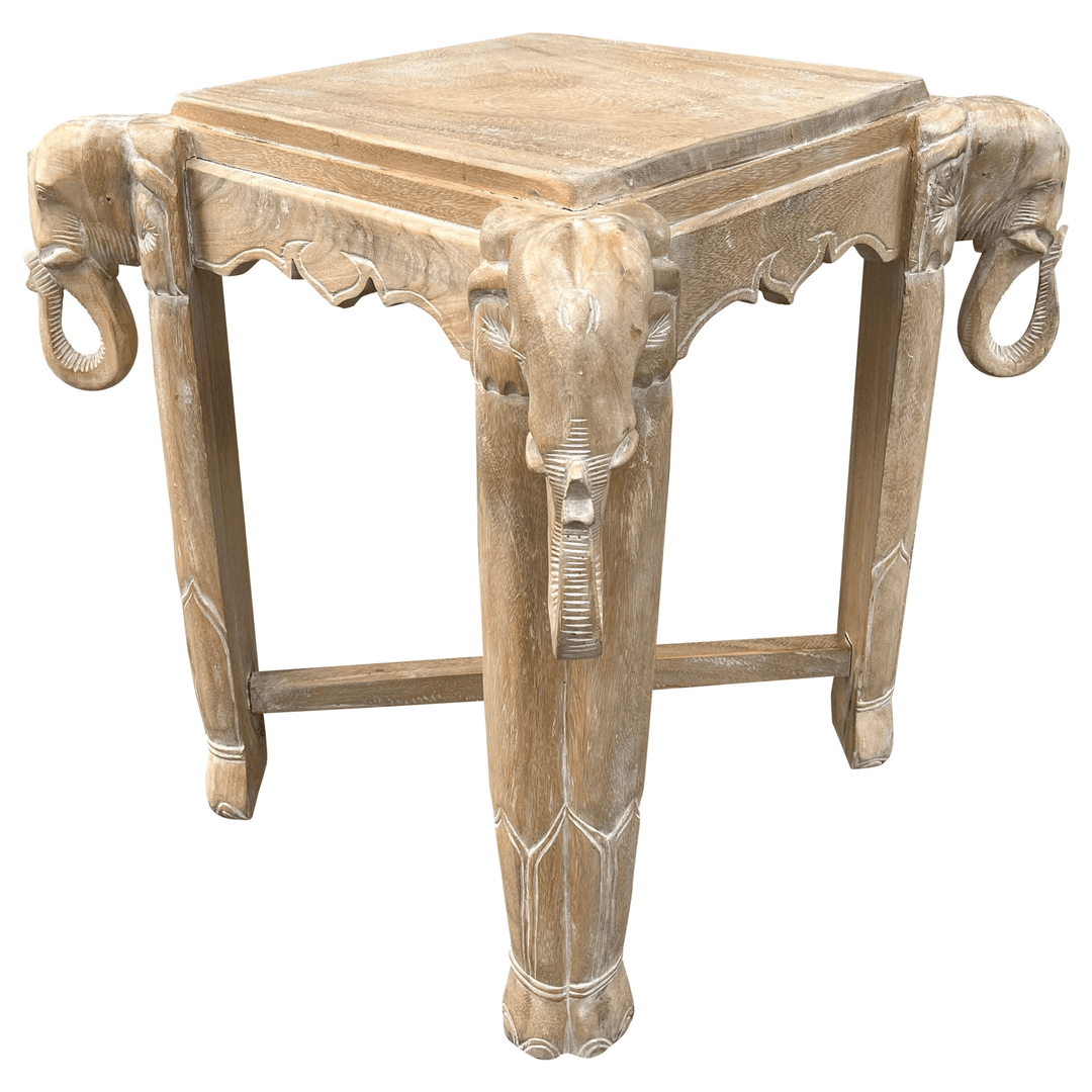 Late 20th Century Cerused Hand Carved Elephant Center / Dining Table, f_45004792, from Kase Vintage