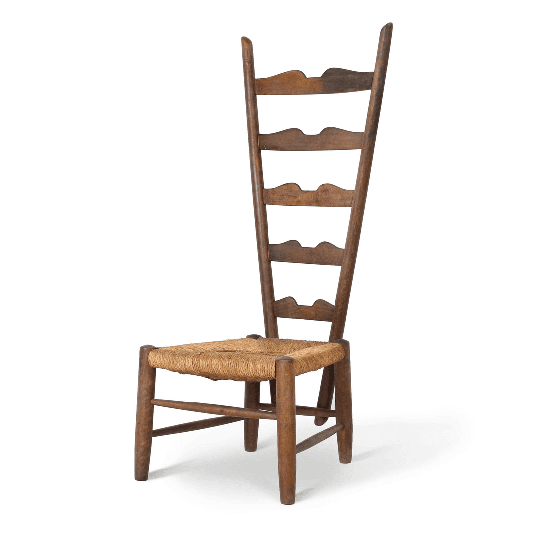 Gio Ponti "Fireside" Chair, Vintage 1930s Walnut and Rush Ladder Back Chair for Casa e Giardino, from HOPP HOME