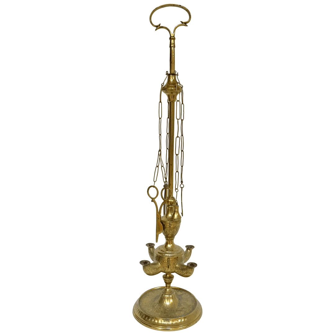 Italian Cast Brass Four Burner Lucerne Oil Lamp Antique 1850, f_12685781, from Mosaik