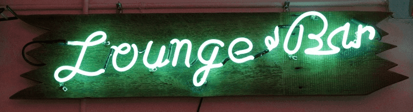 “Lounge & Bar” on wood panel Teal, from Let There Be Neon