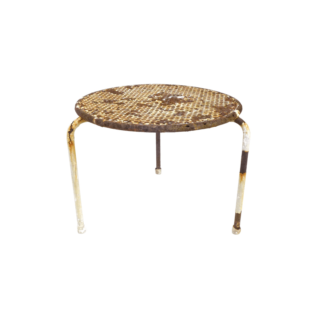 3-Legged Perforated Metal Table, from The Window