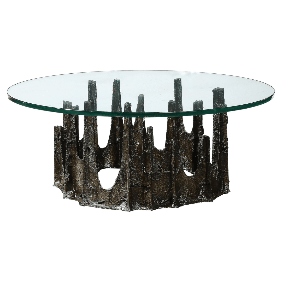 Mid-Century Round Stalagmite Form Cocktail Table in Bronze Signed Paul Evans, f_44065172, from High Style Deco