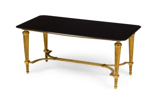 Vintage French Louis XVI-style Brass and Black Glass Coffee Table, 064118, from Newel Props