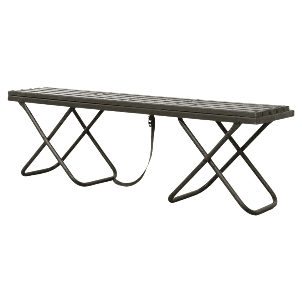 Mid-Century Green Folding Dutch Army Benches with Wood Slats and Metal Legs, f_35280562, from Amsterdam Modern