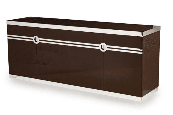 French Mid-Century (1970's) chocolate brown Lacquered and Chrome Credenza, REG6088, from Newel Props