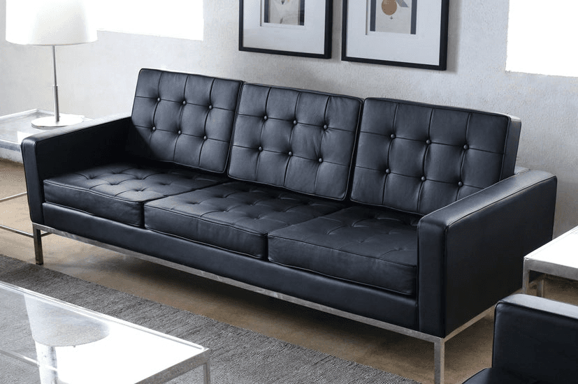 Black Leather Button Tufted Florence Knoll Style Sofa, SF98B, from Bridge Props