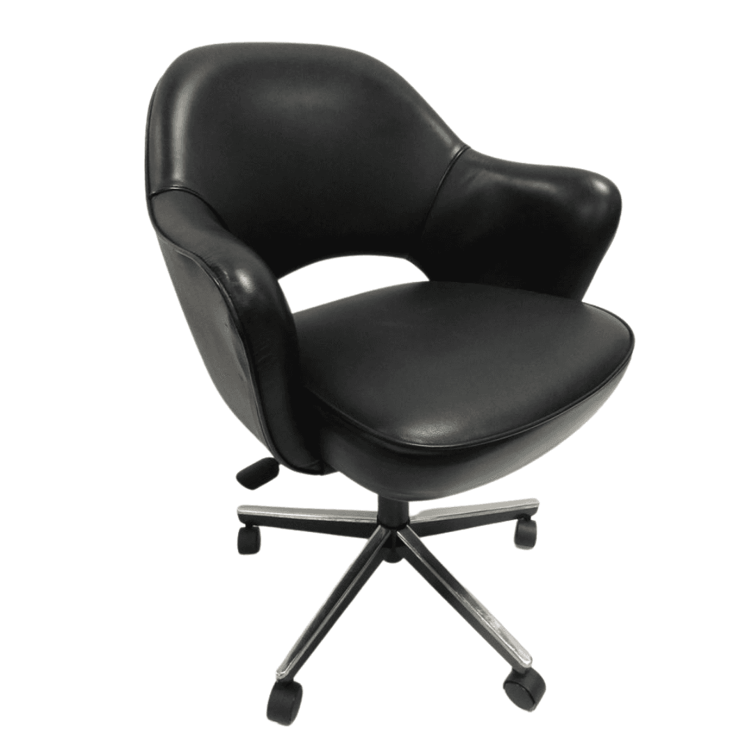 Knoll Saarinen Executive Swivel Chair in Black Volo Leather, KNONKARM, from Bygone Icons