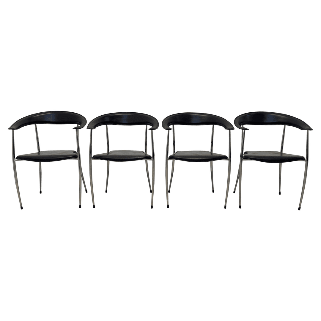 Modern Black Leather and Chome Dining Chairs for Arper, Italy - Set of Four, f_45906242, from That Galerie, Inc.