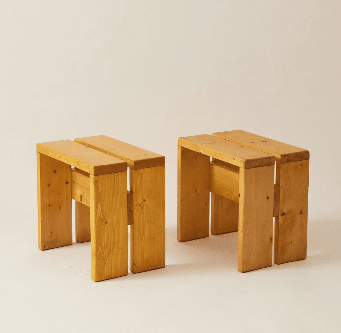 Charlotte Perriand Les Arcs Pine Stools or Side Tables, 1960's, a Pair, from HOPP HOME