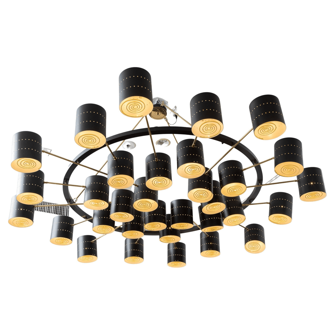 Monumental Studio Built Perforated Metal and Brass Chandelier, in Stock, f_31255592, from Michel Contessa Antiques and More