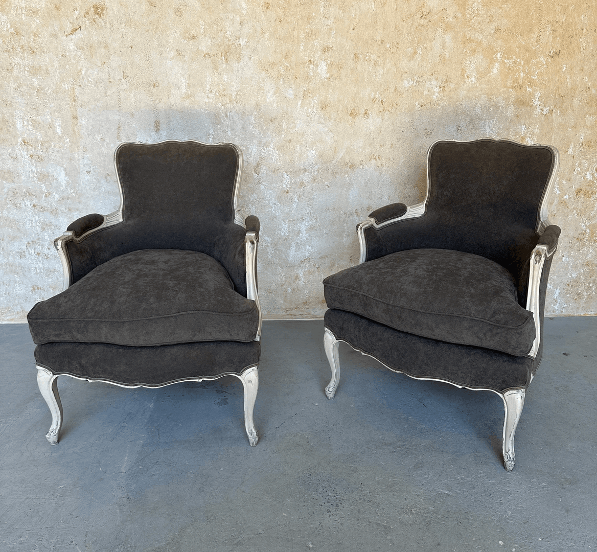 Pair of French Louis XV Style Bergeres With Carved Frames (STA0408-03), from 145 Antiques