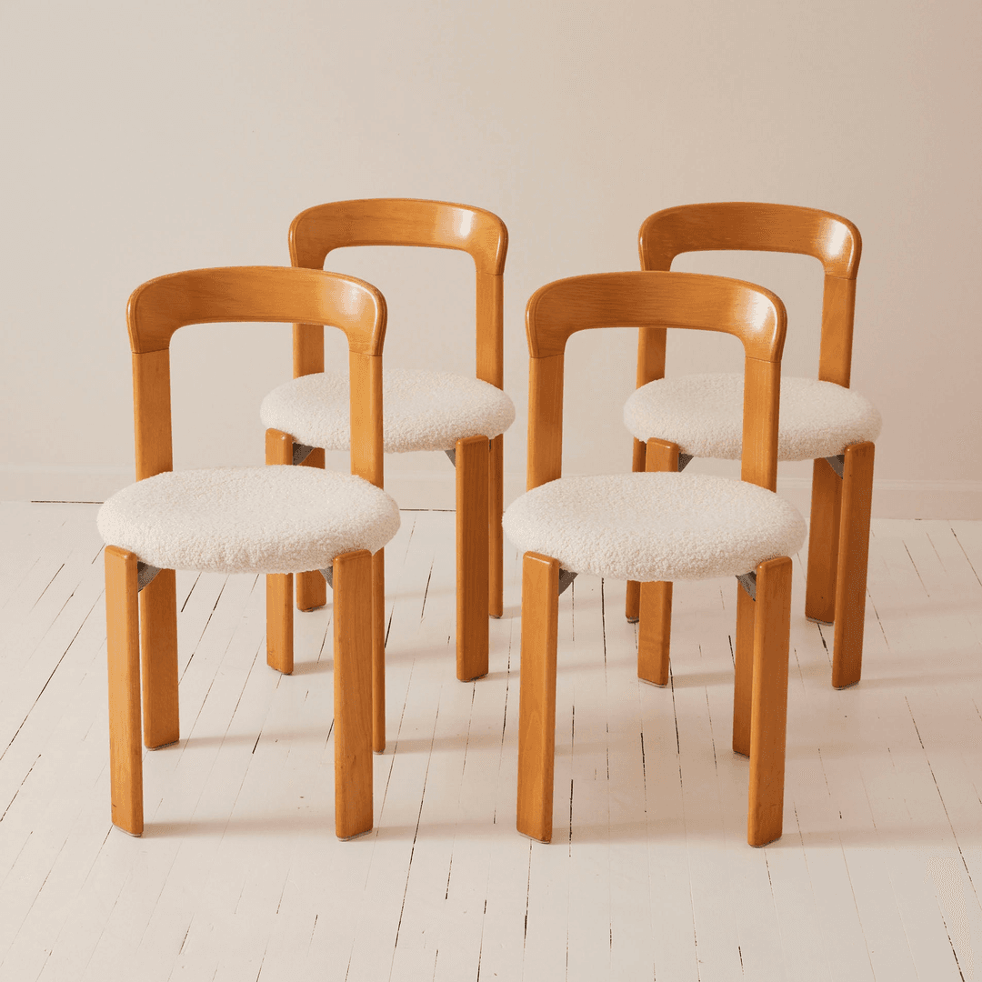 Bruno Rey Vintage Chairs by Dietiker, Beech Frame and Boucle Seat, 1971 - Set of 4, from HOPP HOME