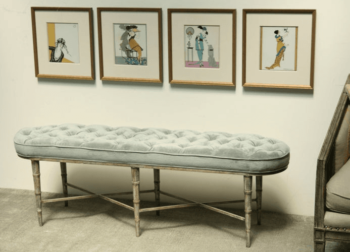 Antique Teal Tufted Bench, BH62, from Bridge Props