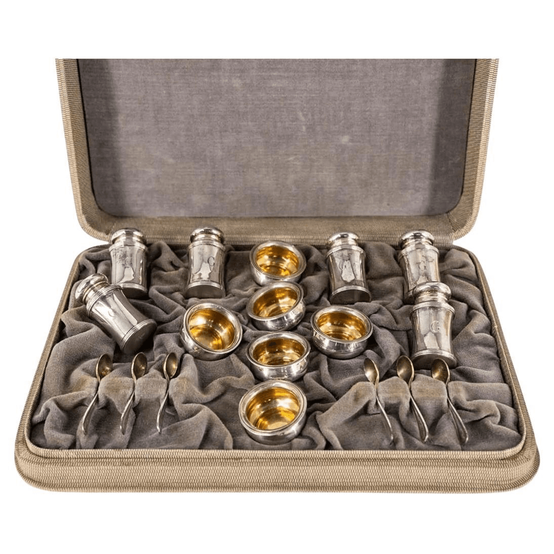 6 Wilcox & Wagoner Sterling Salt Cellars, Pepper Shakers, Salt Spoons by Watson, f_40230882, from Select Modern