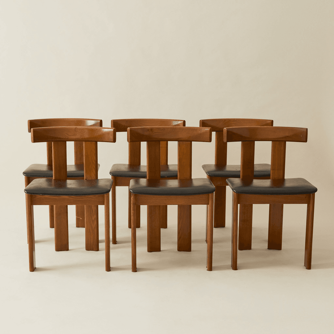Luigi Vaghi Italian Modern Solid Wood Dining Chairs, 1970's, Set of 6, from HOPP HOME