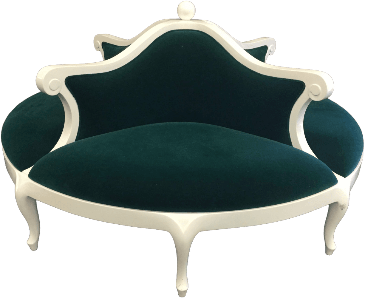 Circular Bench Seat, Green Velvet Upholstery With White Lacquered Frame, Cabriole Legs, Carved And Scrolled Back Rest, High End Warehouse, Dk. Green, White, BENCHES, BENCH, No Visible Wear And Tear, 67"W, 67"D, 25"H, Christopher Guy, UNIVERSAL, Velvet, Hardwood, Not Applicable, 31106189, from Universal Studios Prop House