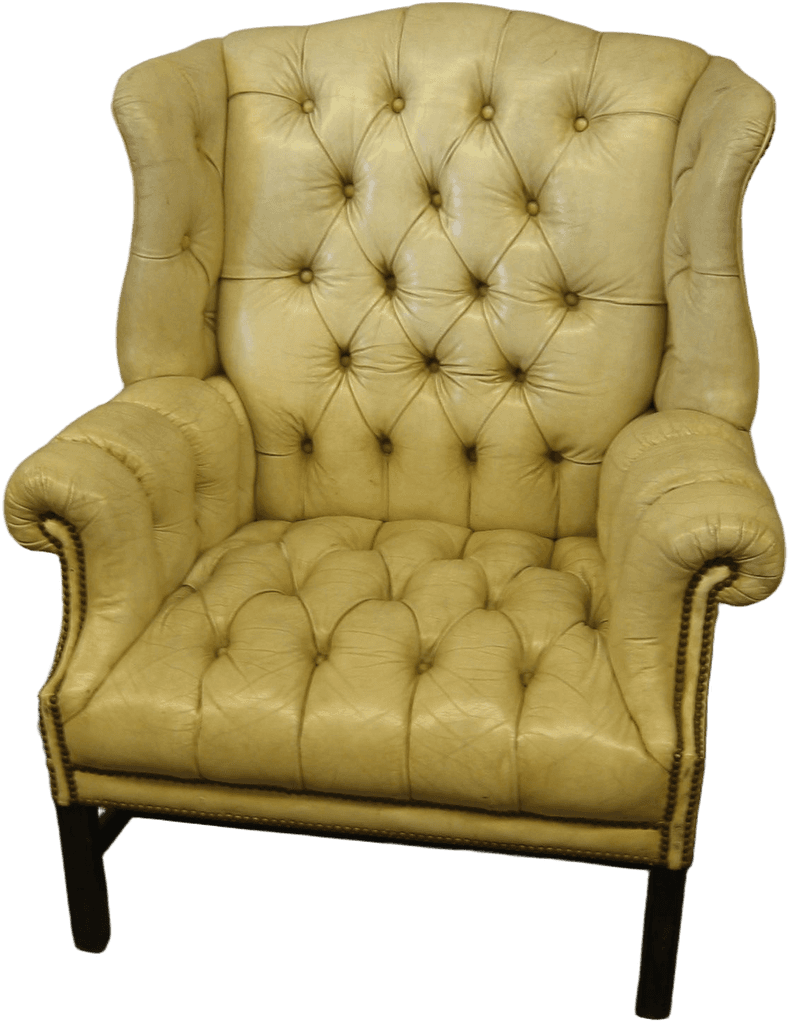 Wingback Chair, White Leather, Button Tufted, 1 Of Pair #31008554, Georgian "Meerschaum", 1950 En Suite W/Sofa #15062 (Some Restoration Of Leather) Appraisal # 347, High End Warehouse, White, Chair, Chairs, 36"W, 28"D, 44"H, Leather, Meerschaum, Georgian, 31008553, from Universal Studios Prop House