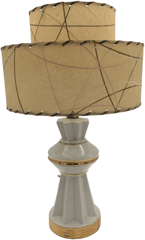 Table Lamp, Ceramic, Mid Century, 2 Tier Lamp Shade, 1 Of 2, Fixtures, White, Gold, Table Lamp, Lamps, Normal Wear And Tear, 17, 9, 9, UNIVERSAL, Ceramic, Not Applicable, 32130080, from Universal Studios Prop House